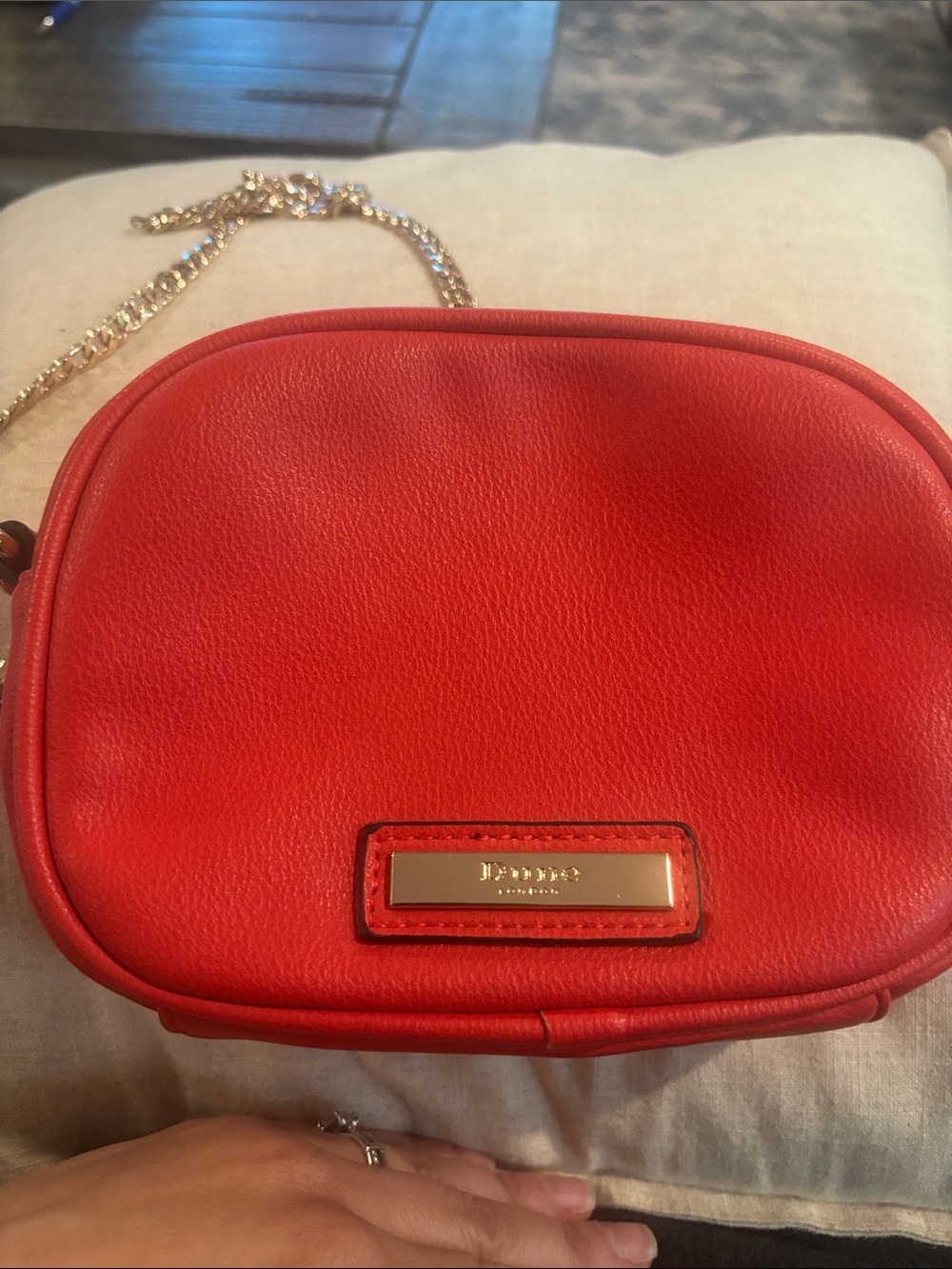 Dune London Red Leather Crossbody with Gold Chain Strap